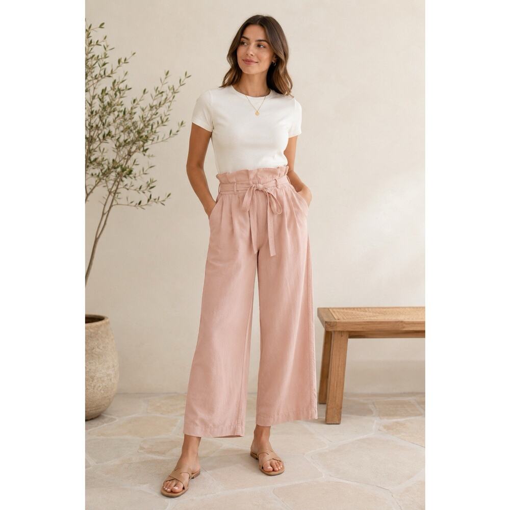 Club Monaco Paperbag Tie Waist Pants Women’s Pink Wide Leg High Rise Size 0